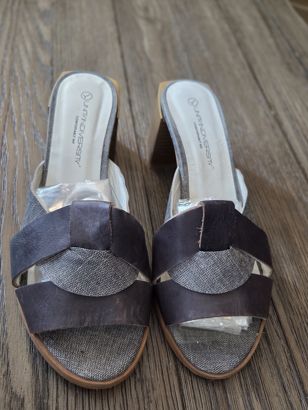 Unity in Diversity Brown and Gray Slip-On Block Heel Mules - Picture 2 of 8